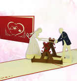LINPOPUP Pop Up 3D Card, Wedding Card, Wedding Invitation, Bride and Groom, Saw Wood, LIN17341, LINPopUp®, N243