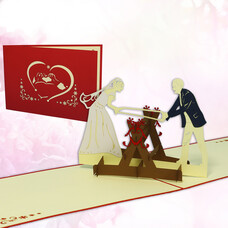 LINPOPUP Pop Up Card, 3D Card, Bride and Groom, Sawing Wood, N243