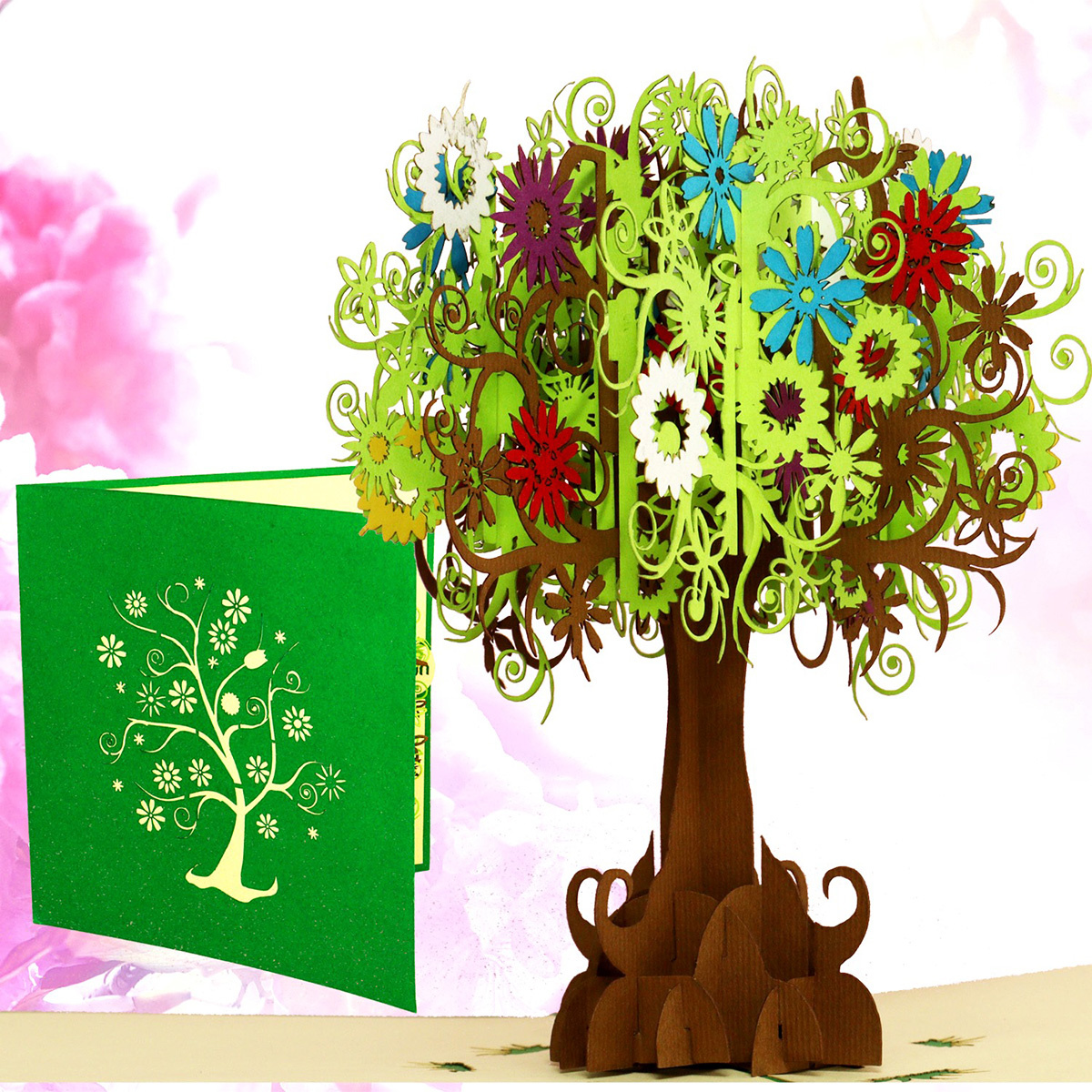 LINPOPUP Pop Up Card Tree, Pop Up Birthday Card, Greeting Cards Flowers, Folded Card Birthday Card, Mother's Day, Father's Day, Thank You, Good Luck, Get Well, Wishing Tree, LIN17747, LINPopUp®, N393