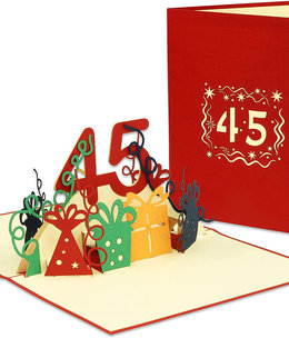 LINPOPUP Pop Up Card, 3D Card, 45th Birthday, Anniversary Number, red, N373