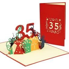 LINPOPUP Pop Up Card, 3D Card, 35th Birthday, Anniversary Number, red, N372