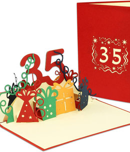 LINPOPUP Pop Up Card, 3D Card, 35th Birthday, Anniversary Number, red, N372