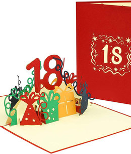 LINPOPUP Pop Up Card, 3D Card, 18th Birthday, Anniversary Number, red, N371