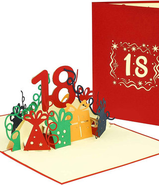 LINPOPUP Pop Up Card, 3D Card, 18th Birthday, Anniversary Number, red, N371