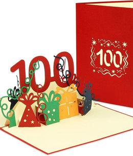 LINPOPUP Pop Up Card, 3D Card, 100th Birthday, Anniversary Number, red, N352