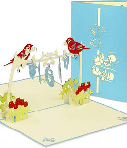 LINPOPUP Pop Up Card, 3D Card, Clothesline Baby Boy Blue, N342