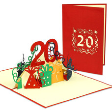 LINPOPUP Pop Up Card, 3D Card, 20th Birthday, Anniversary Number, red, N285