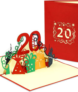 LINPOPUP Pop Up Card, 3D Card, 20th Birthday, Anniversary Number, red, N285