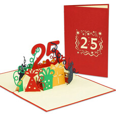 LINPOPUP Pop Up Card, 3D Card, 25th Birthday, Anniversary Number, red, N286