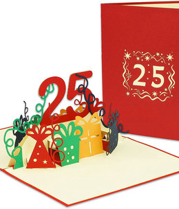 LINPOPUP Pop Up Card, 3D Card, 25th Birthday, Anniversary Number, red, N286