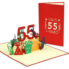 LINPOPUP Pop Up Card, 3D Card, 55th Birthday, Anniversary Number, red, N244