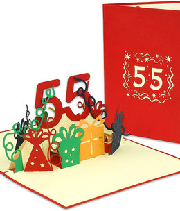 LINPOPUP Pop Up Card, 3D Card, 55th Birthday, Anniversary Number, red, N244