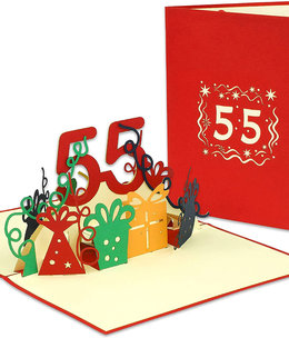 LINPOPUP Pop Up Karte, 3D Karte, 55. Geburtstag, Jubiläum Zahl, rot, N244