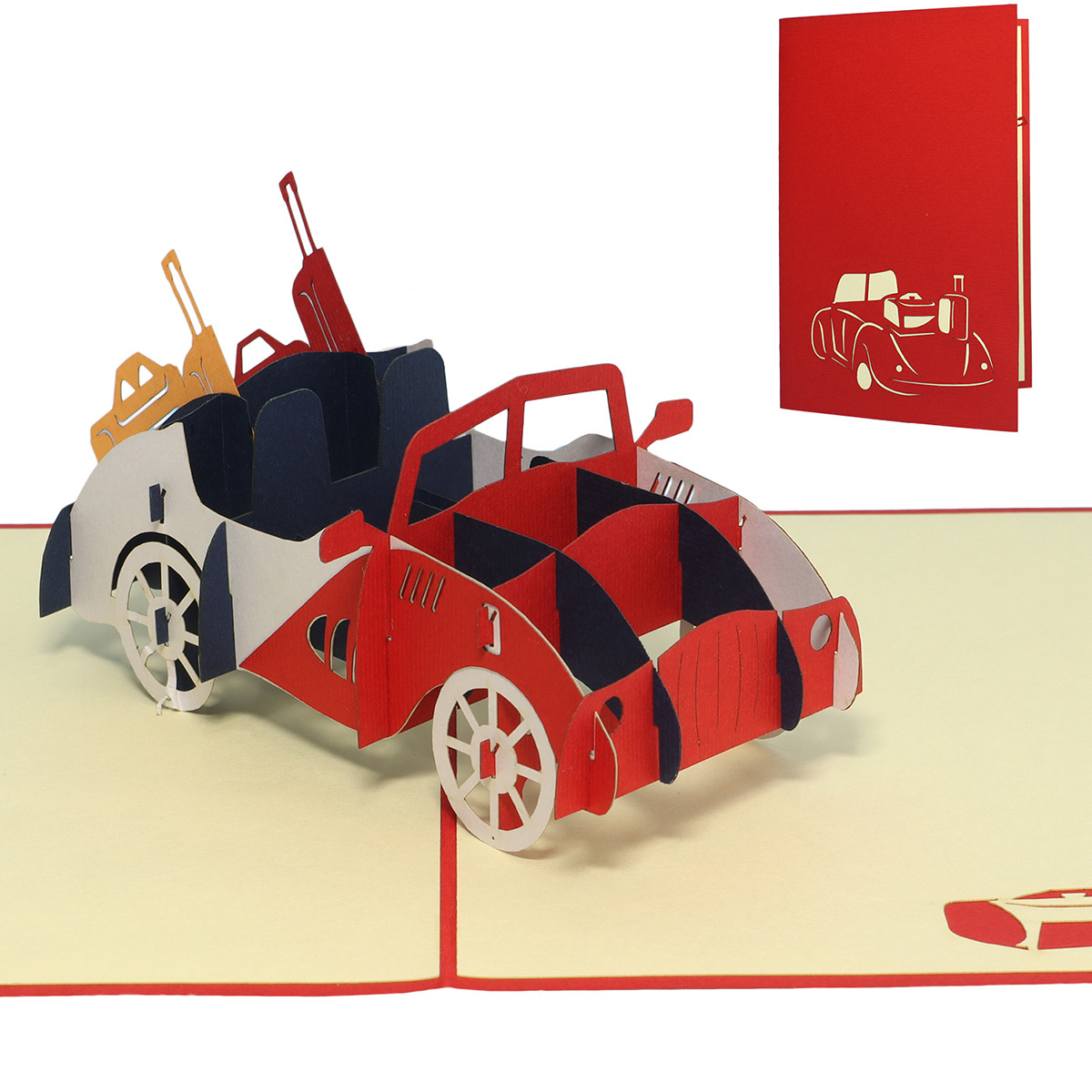 LINPOPUP Pop Up 3D Card, Birthday Card, Travel Voucher, Moving, Moving In, Greeting Card, Holiday Voucher, Car, Vintage Car, LIN17379, LINPopUp®, N252