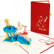 LINPOPUP Pop Up Card, 3D Card, Rattle Stork, N265