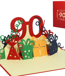 LINPOPUP Pop Up Card, 3D Card, 90th Birthday, Anniversary Number, red, N232