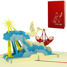 LINPOPUP Pop Up Card, 3D Card, Birth Greeting Card, Twins, N240