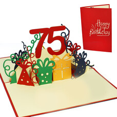LINPOPUP Pop Up Card, 3D Card, 75th Birthday, Anniversary Number, red, N231