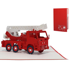 LINPOPUP Pop Up Card, 3D Card, Children's Birthday, Fire Engine, N216