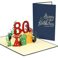 LINPOPUP Pop Up Card, 3D Card, 80th Birthday, Anniversary Number, blue, N209