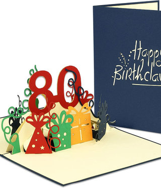 LINPOPUP Pop Up Card, 3D Card, 80th Birthday, Anniversary Number, blue, N209