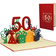 LINPOPUP Pop Up Card, 3D Card, 50th Birthday, Anniversary Number, red, N20