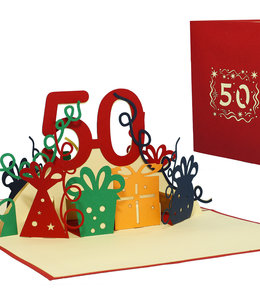 LINPOPUP Pop Up Card, 3D Card, 50th Birthday, Anniversary Number, red, N20