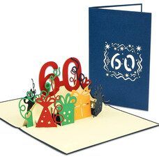 LINPOPUP Pop Up Card, 3D Card, 60th Birthday, Anniversary Number, blue, N23