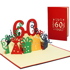 LINPOPUP Pop Up Card, 3D Card, 60th Birthday, Anniversary Number, red, N22