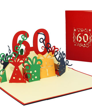 LINPOPUP Pop Up Card, 3D Card, 60th Birthday, Anniversary Number, red, N22