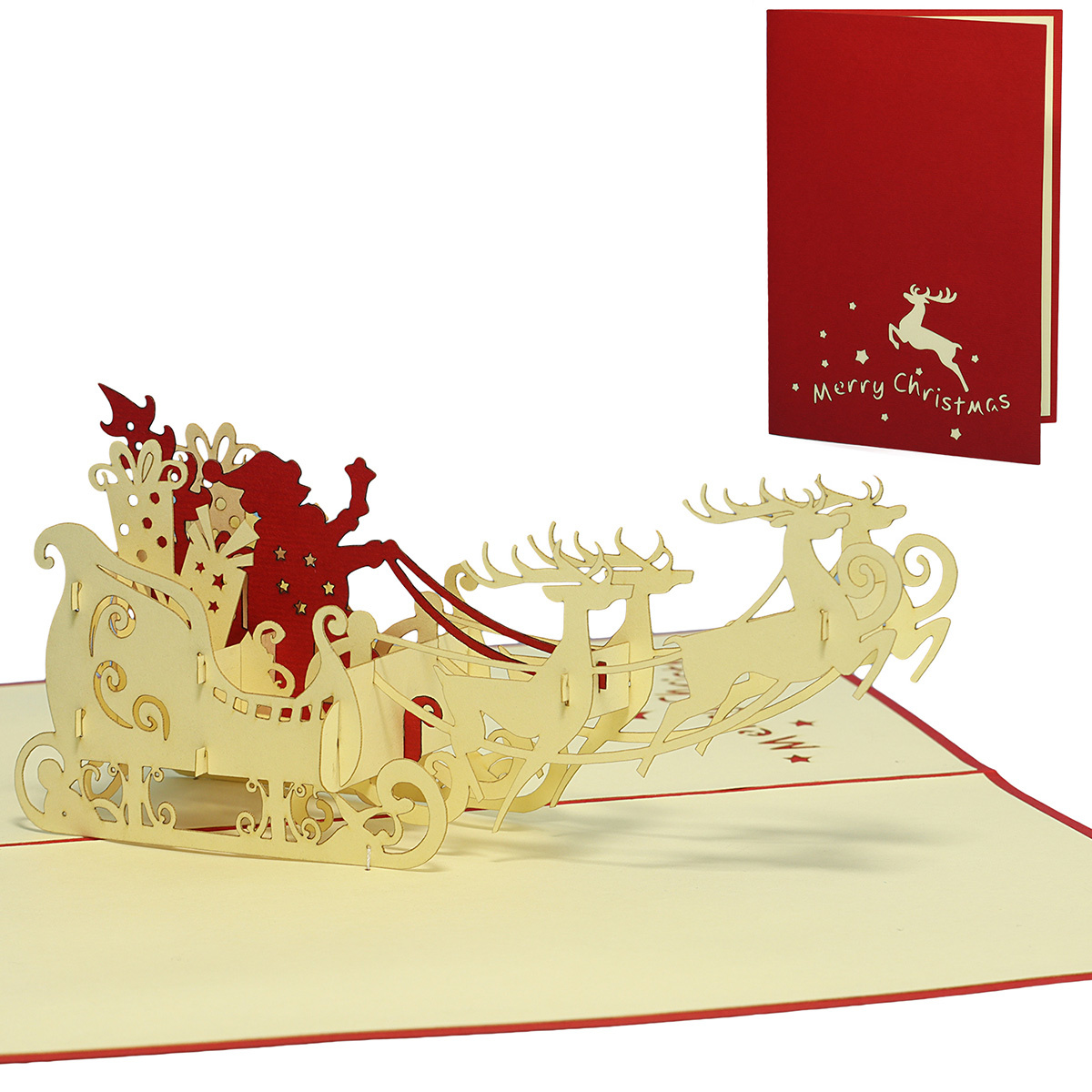 LINPOPUP Pop Up 3D Card, Christmas Card, Greeting Card, Father Christmas with sleigh (EN), LIN17083, LINPopUp®, N419