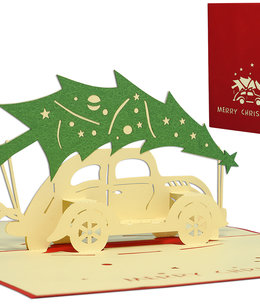 LINPOPUP Pop Up Karte, 3D Karte, Weihnachtskarte, Auto Tannenbaum, N413