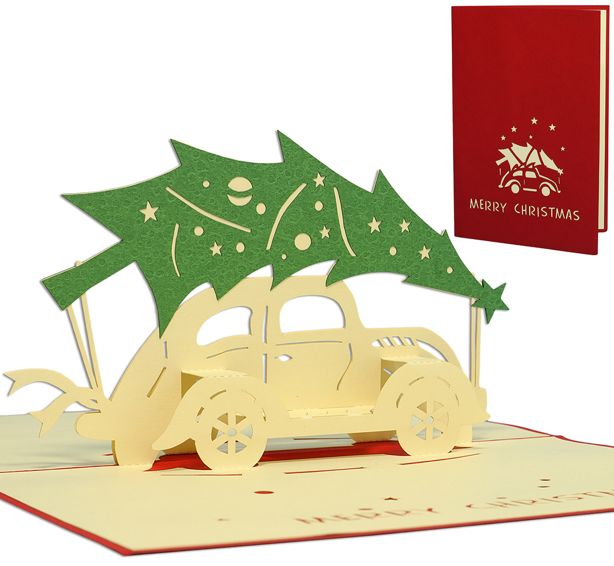 LINPOPUP Pop Up 3D Karte, Weihnachtskarte, Glückwunschkarte, Auto Tannenbaum, LIN17712, LINPopUp®, N413