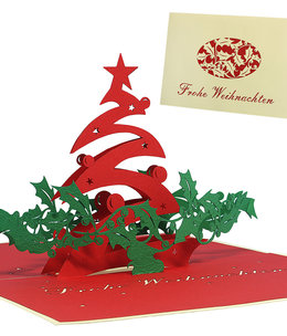 LINPOPUP Pop Up Karte, 3D Karte, Weihnachtskarte, Weihnachtsbaum Misteln, N401