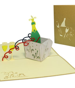 LINPOPUP Pop Up Card, 3D Card, Wine Bottle, Champagne, N133