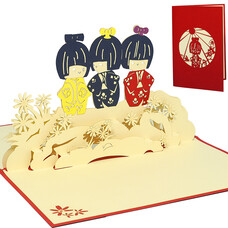 LINPOPUP Pop Up Card, 3D Card, Japan Manga, Geishas, N128