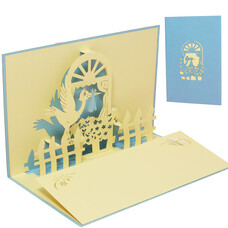LINPOPUP Pop Up Card, 3D Card, Stork, blue, N101