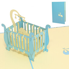 LINPOPUP Pop Up Card, 3D Card, Baby Bed, blue, N99