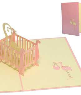 LINPOPUP Pop Up Karte, 3D Karte, Babybet, rosa, N98