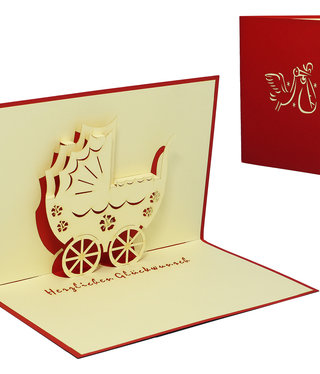 LINPOPUP Pop Up Card, 3D Card, Stroller, red, N93