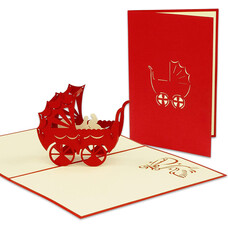LINPOPUP Pop Up Card, 3D Card, Stroller, red, N91