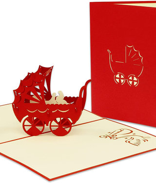 LINPOPUP Pop Up Card, 3D Card, Stroller, red, N91