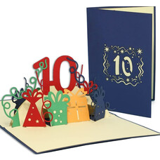LINPOPUP Pop Up Card, 3D Card, 10th Birthday, Anniversary Number, blue, N395