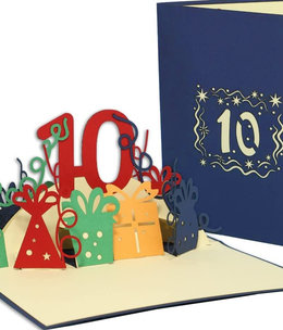 LINPOPUP Pop Up Card, 3D Card, 10th Birthday, Anniversary Number, blue, N395