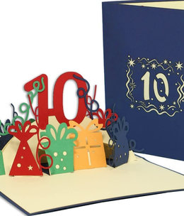 LINPOPUP Pop Up Karte, 3D Karte, 10. Geburtstag, Jubiläum Zahl, blau, N395