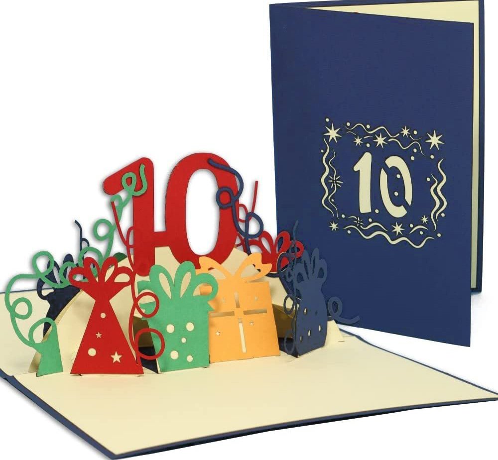 LINPOPUP POP - Up 3D Cards 10th Birthday Anniversary, POP UP Cards Birthday, Pop Up Birthday Card, Birthday Card 10th Anniversary, Greeting Cards 10th Birthday, Blue, LIN17753, LINPopUp®, N395