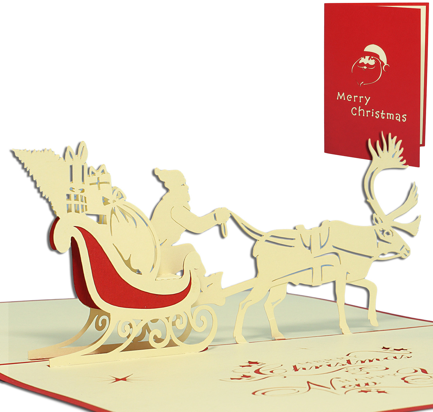 LINPOPUP Pop Up 3D Card, Christmas Card, Greeting Card, Father Christmas in Sleigh, LIN17828, LINPopUp®, N404