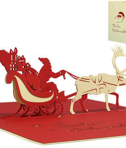 LINPOPUP Pop Up Karte, 3D Karte, Weihnachtskarte, Weihnachtsmann mit Schlitten, N403