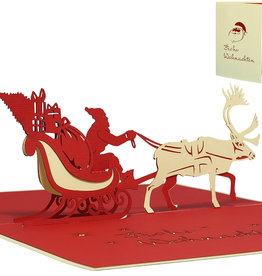 LINPOPUP Pop Up Card, 3D Card, Christmas Card, Father Christmas with sleigh, N403