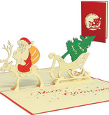 LINPOPUP Pop Up 3D Card, Christmas Card, Greeting Card, Father Christmas Reindeer, LIN17714, LINPopUp®, N411